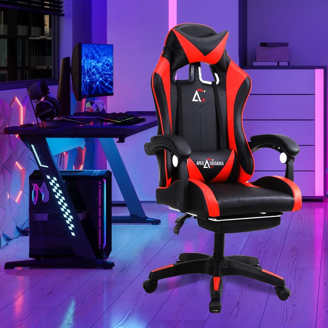 SAVYA HOME Snipe Gaming Chair with Retractable Footrest | 135° High Back Recliner Chair | Adjustable Armrest & Headrest with Pillow | Computer Chair | Multifunctional Ergonomic Chair - Red