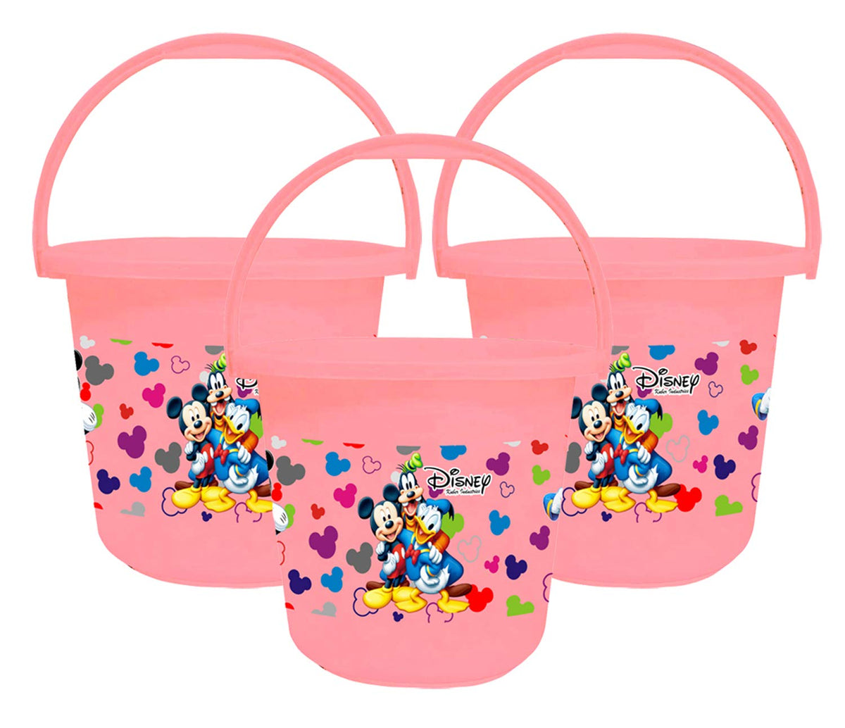 Kuber Industries Disney Team Mickey Print Multipurpose Plastic Bucket,16 LTR (Pink)-Pack of 3 -HS_35_KUBMARTS17382