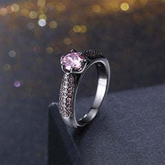 Yellow Chimes Pink Beauty Alloy Crystal Black Silver Plated Ring for Women & Girls