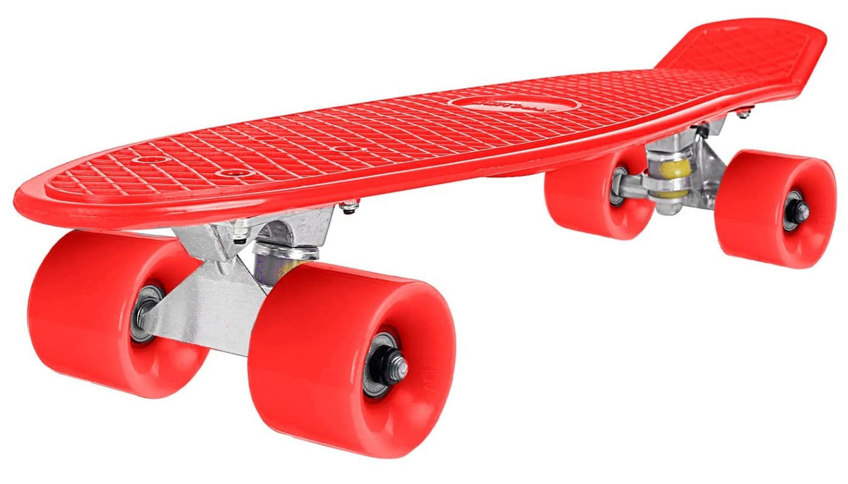 STRAUSS Cruiser PW Skateboard| Penny Skateboard | Casterboard | Hoverboard | Anti-Skid Board with ABEC-7 High Precision Bearings | PU Wheel with Light |Ideal for 8 Years and Above | 22 X 6 Inch,(Red)