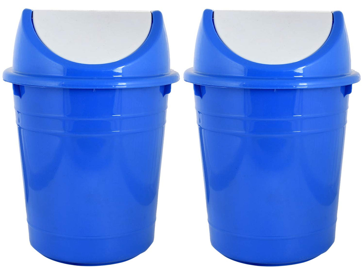 Heart Home Plastic 2 Pieces Medium Size Swing Lid Garbage Waste Dustbin for Home, Office, Factory, 10 Litters (Blue) - CTHH018092