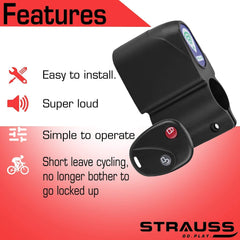 Strauss Anti Theft Bicycle Wireless Security Alarm Lock, Plastic (Black)
