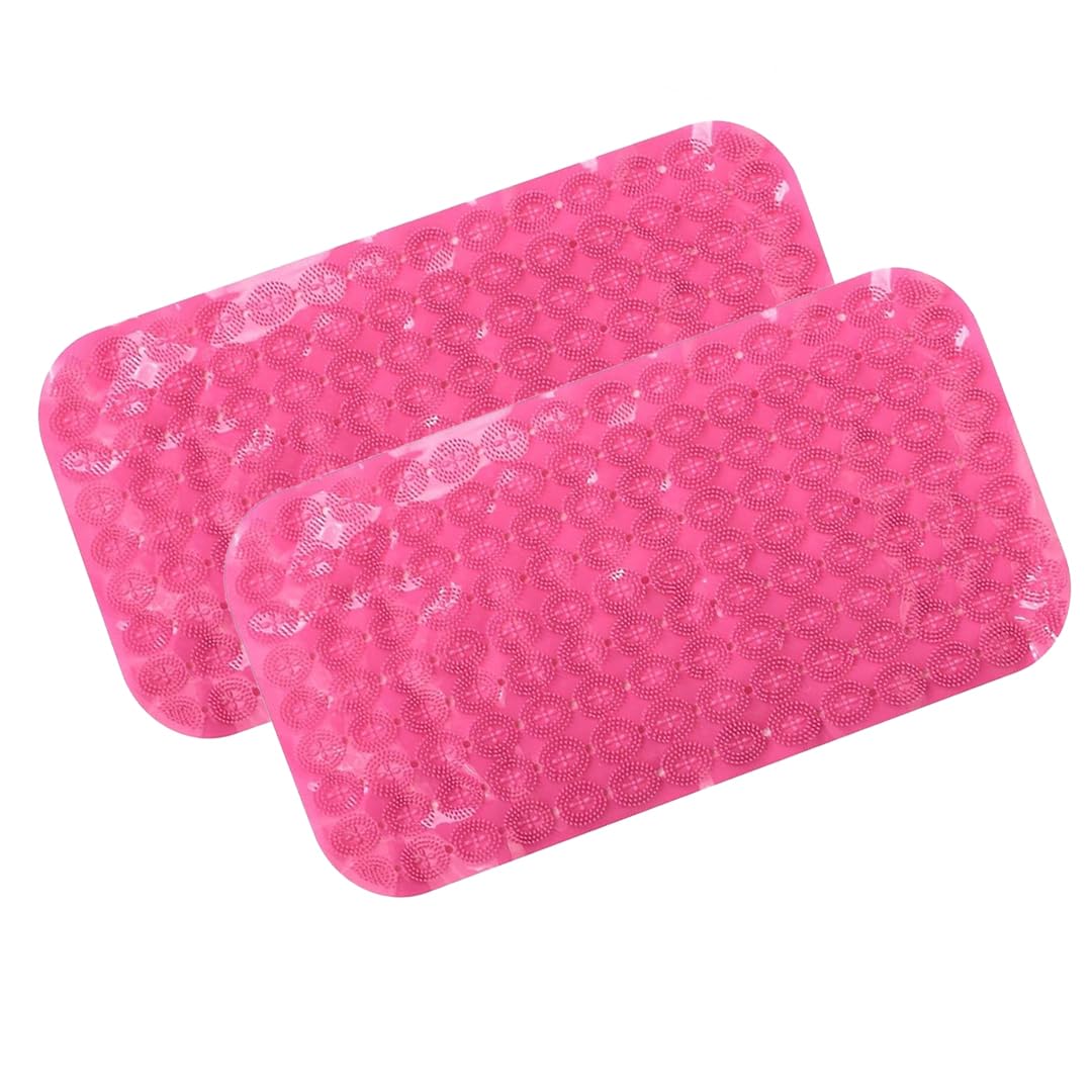 Savya Home Anti Skid Bath Mat for Bathroom, PVC Bath Mat with Suction Cup, Machine Washable Floor Mat (67x37 cm)| Pink