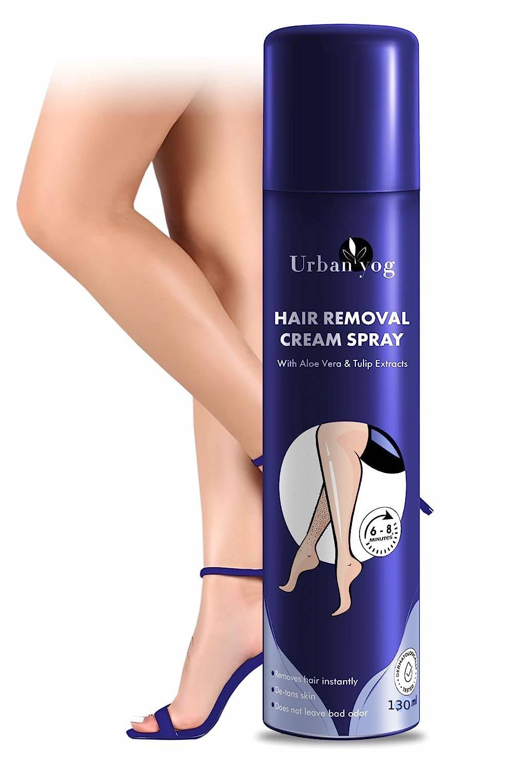 Urban Yog Hair Removal Cream Spray With Tulip Fragrance | Pain-free Body Hair Removal for Women (130 ml)