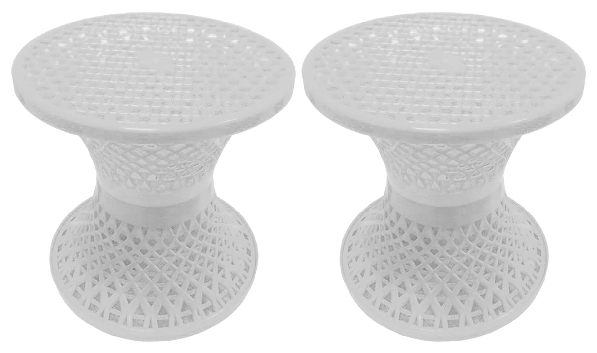 Kuber Industries Mesh Design Both Sided Plastic Sitting Stool for Indoor & Outdoor in Damroo Style- Pack of 2 (White) (HS_38_KUBMART021790)