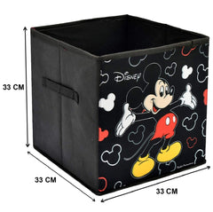 Kuber Industries Disney Mickey Mouse Print Square Non Woven Storage Box Toy with Handle|Wardrobe Organizer Cube|Easily Collapsible|Size 33 x 33 x 33 CM (Black)