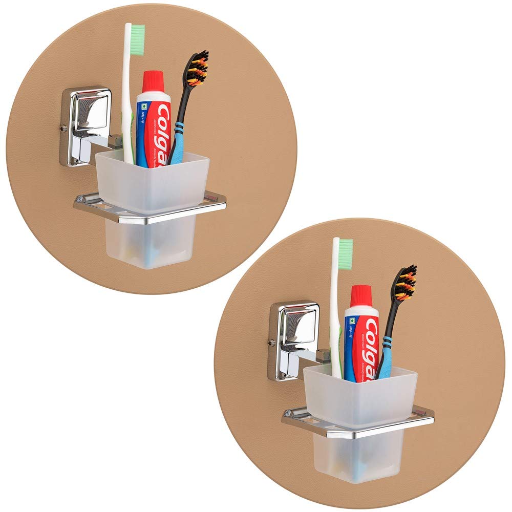 Plantex 304 Garde Stainless Steel Tooth Brush Holder/Tumbler Holder/Bathroom Accessories Pack of 2, Darcy (Chrome)