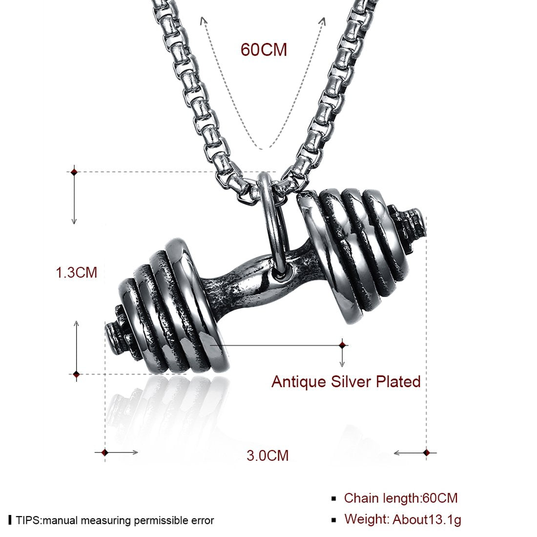 Yellow Chimes Popular Dumbbell Muscular Sign Silver Oxidized Stainless Steel Pendant for Men and Boys