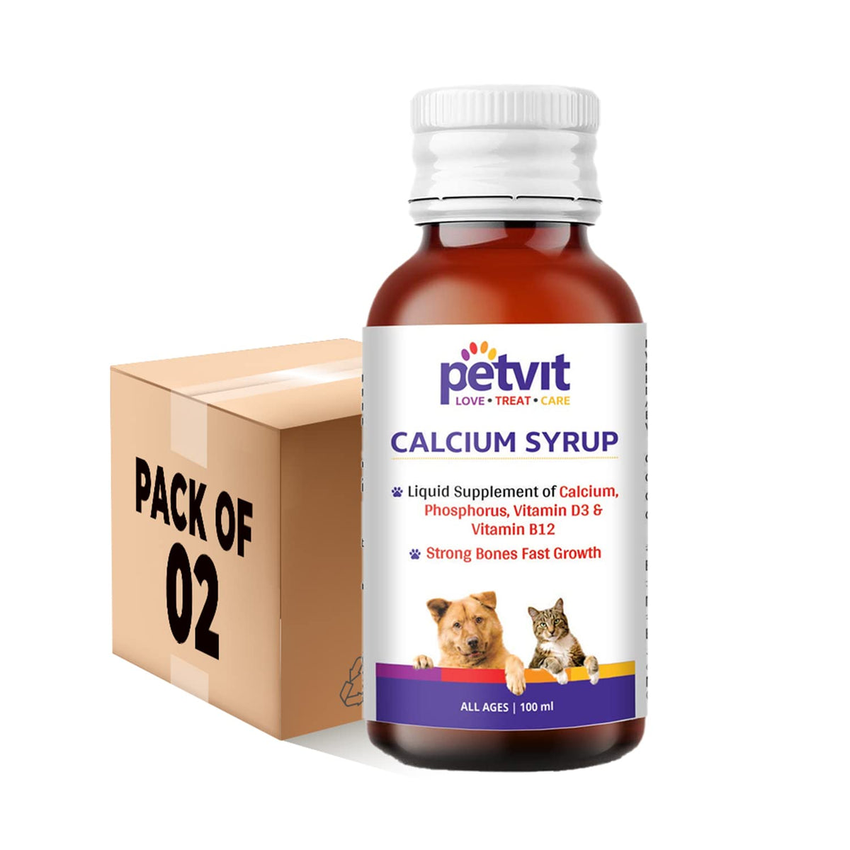 Petvit Calcium Syrup for Dogs | Essential Calcium for Dogs | Dog Calcium Syrup for Healthy Bones | Supports Strong Teeth & Bones | Pack of 2-200 ML