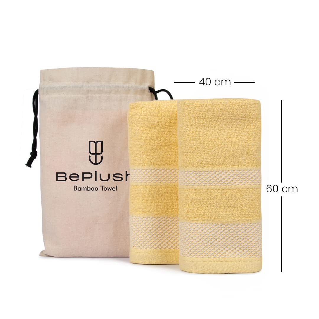 BePlush Zero Twist Bamboo Hand Towels Set of 2 Yellow : Ultra Soft, Highly Absorbent, Quick Dry, Anti Bacterial Napkins for Hand Towel || 450 GSM, 40 X 60 cms