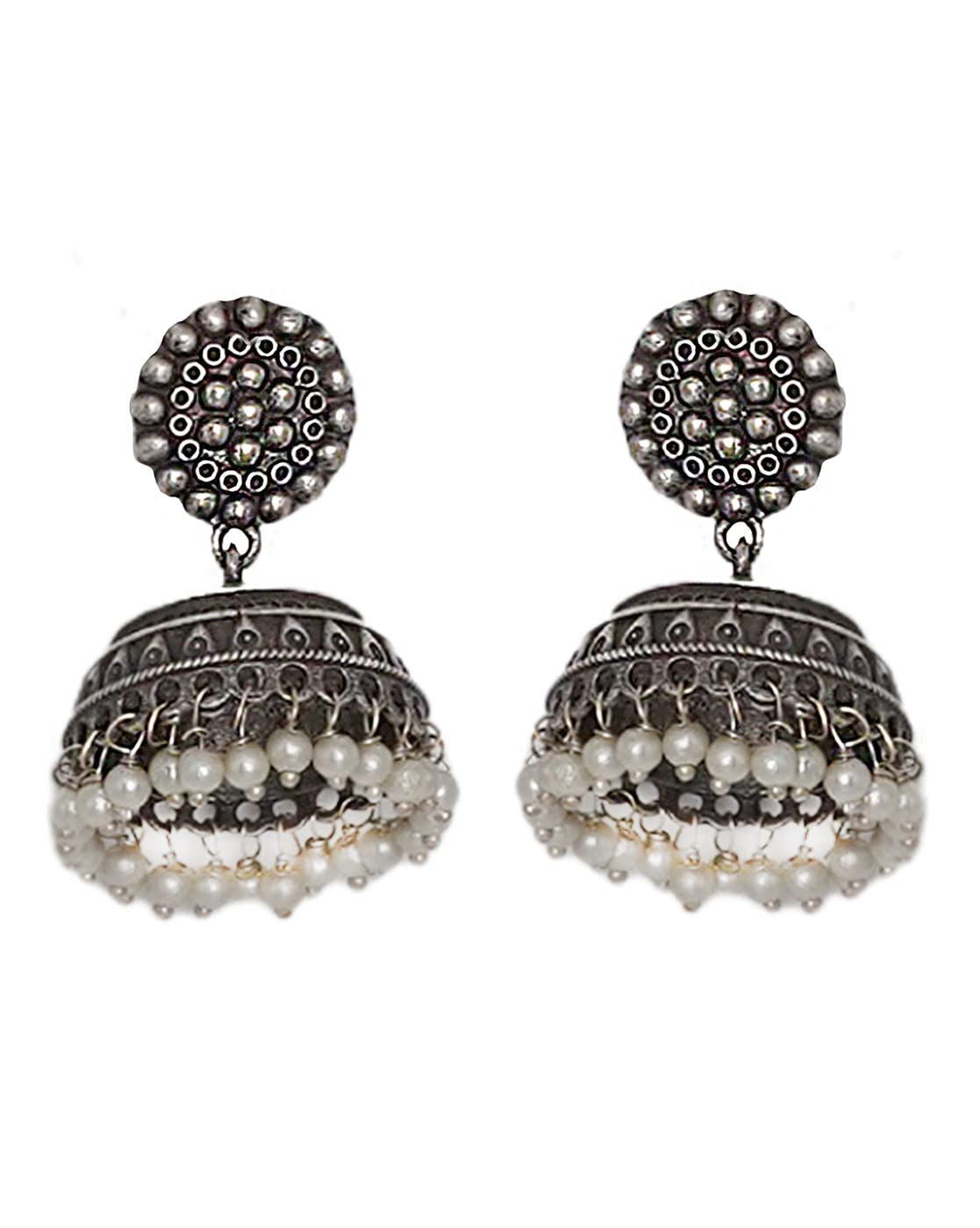 Teejh Zarna Silver Oxidised Jhumki Earrings For Women