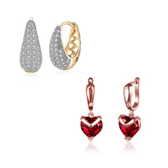 Yellow Chimes Combo of Two Pairs Classic Designer Gold Plated Hoop Rose Gold Plated Red Heart Crystal Drop Earrings for Women and Girls