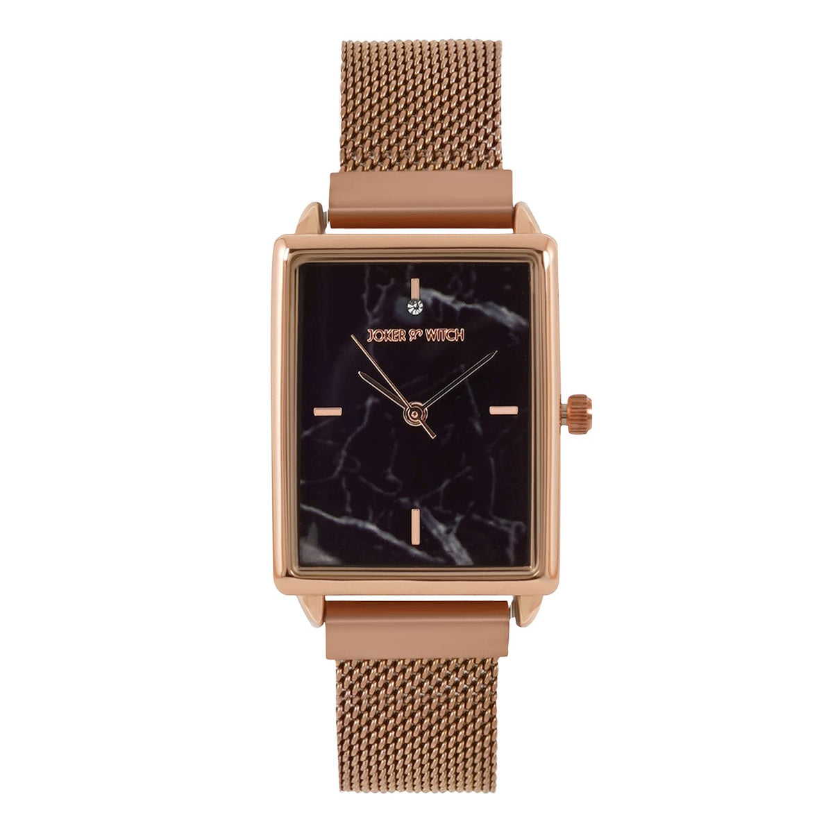 Joker & Witch Quad Black Marble Rectangle Dial Rosegold Mesh Strap Analog Women's Watch