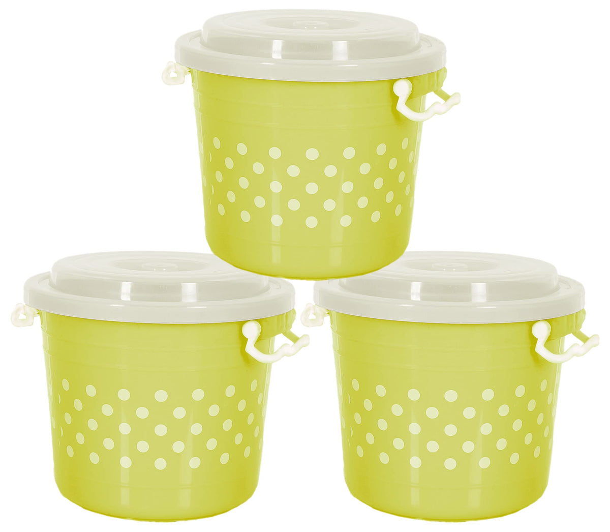 Heart Home Dot Printed Plastic Storage Container for Store Flour, Rice, Sugar, Baking Supplies with Lock Handle & Lid, 11 Liter- Pack of 3 (Green)-47HH01120