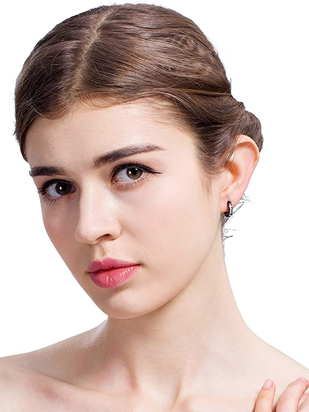 Yellow Chimes Hoop Earrings for Unisex Stainless Steel Crystal Black Hoops Earrings for Women and Men