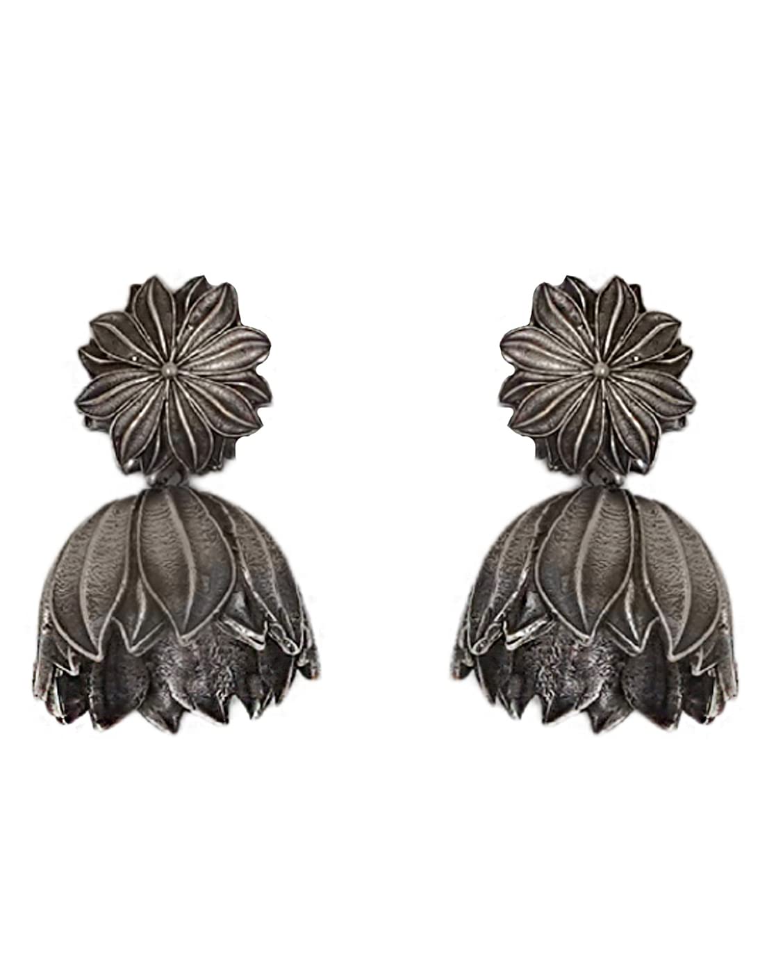 Teejh Vasana Silver Oxidised Floral Earrings For Women