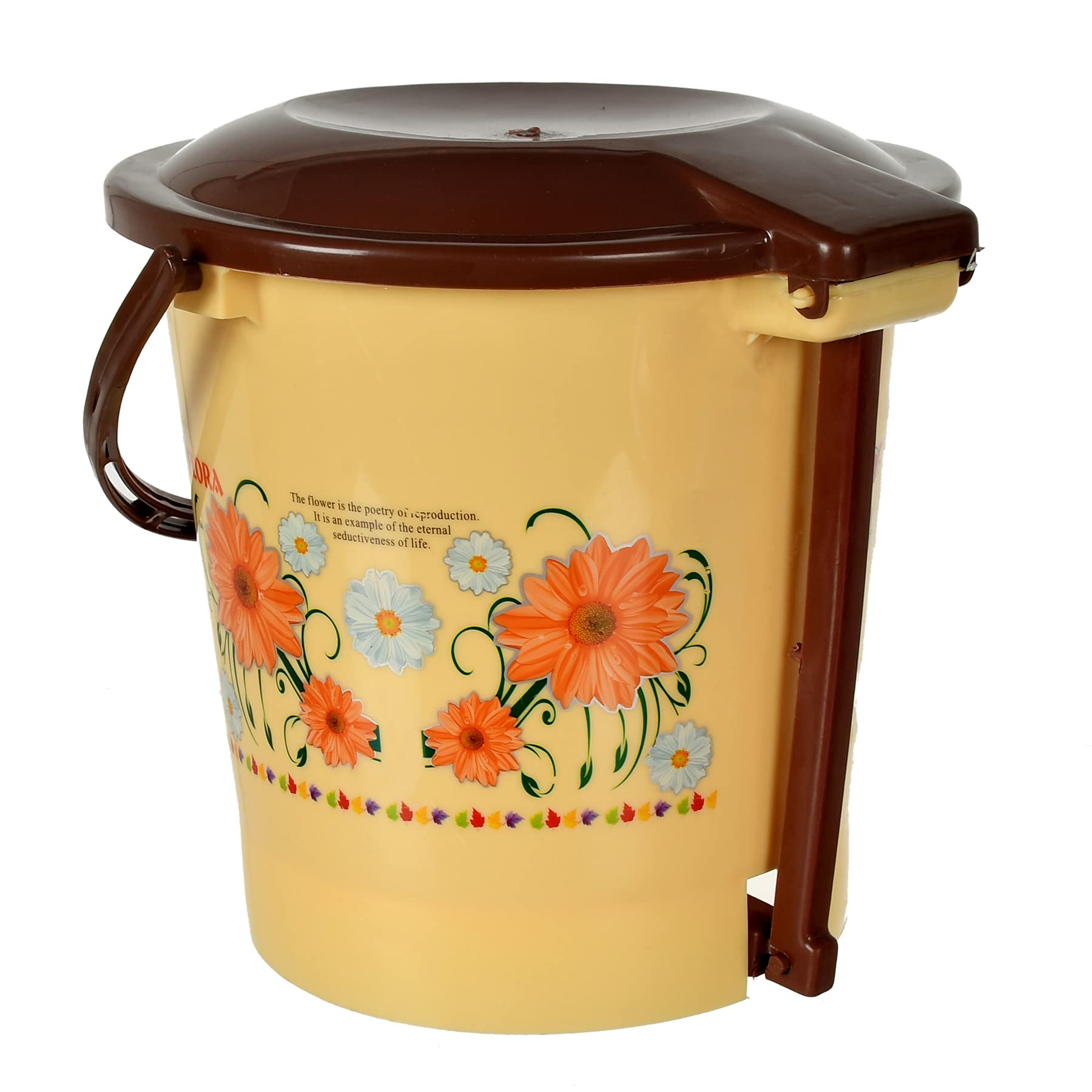 Kuber Industries Flower Printed Plastic Pedal Dustbin With Lid & Handle For Home/Kitchen/Office, 5 Ltr (Yellow) (HS39KUBMART022439)