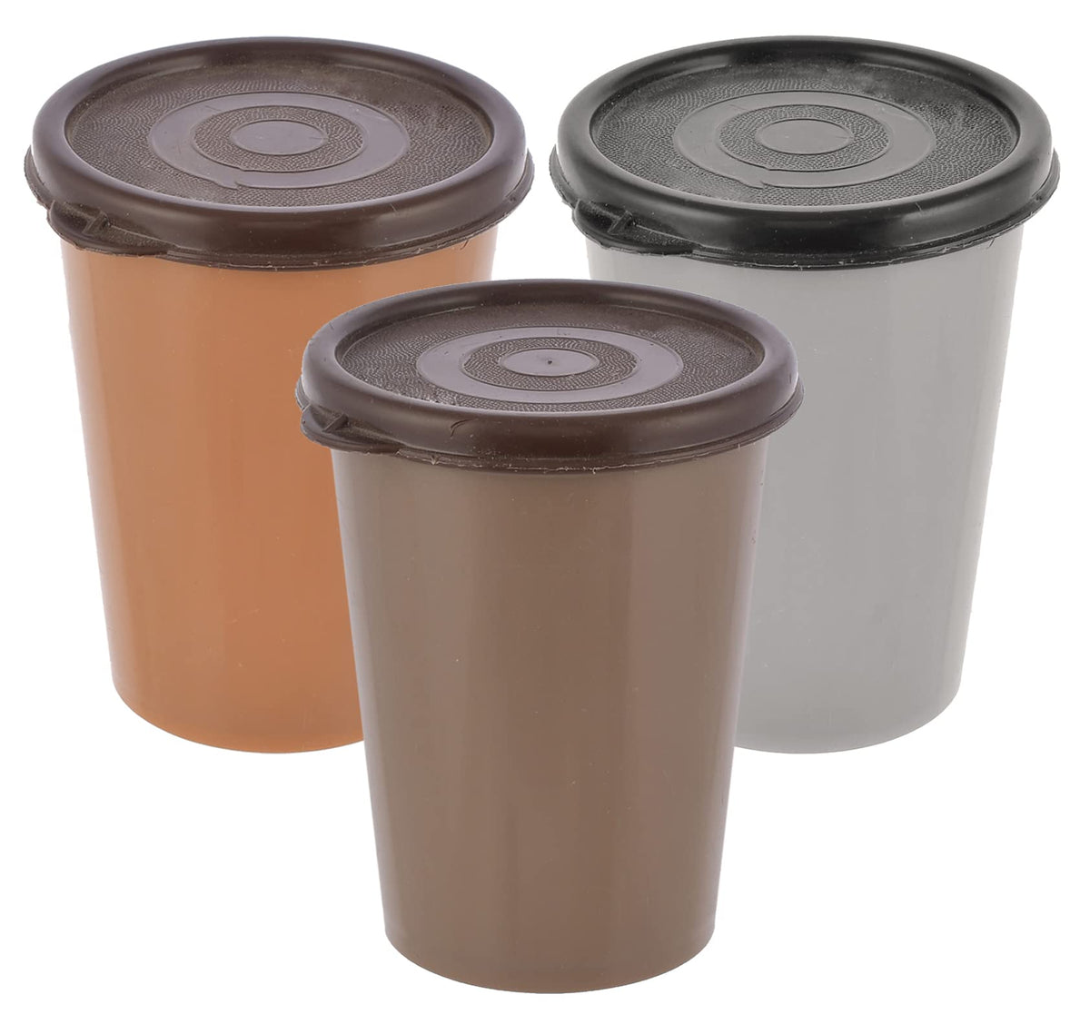 Heart Home Plastic Glass/Tumbler with Lid, 300ml- Set of 3 (Brown & Coffee & Grey)-HS43HEARTH25683