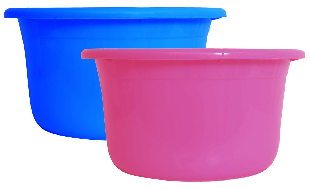 Kuber Industries 2 Pieces Unbreakable Plastic Multipurpose Bath Tub/Washing Tub 25 LTR (Pink & Blue)