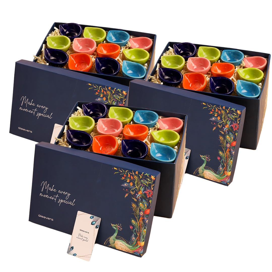 Gleevers Corporate Gifts for Employees |Gift Hamper with Set of 12 Diya for Diwali | Diwali Gift Items, Diwali Decoration Items for Home Décor (Pack of 3)