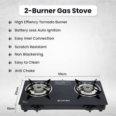 Candes Toughened Glass Automatic 2 Burner Gas Stove |Automatic Ignition & Die Cast Alloy Tornado Burner | Gas stove Chulha| Auto Ignition Gas stove| LPG Gas Stove |ISI Certified | Pack of 2