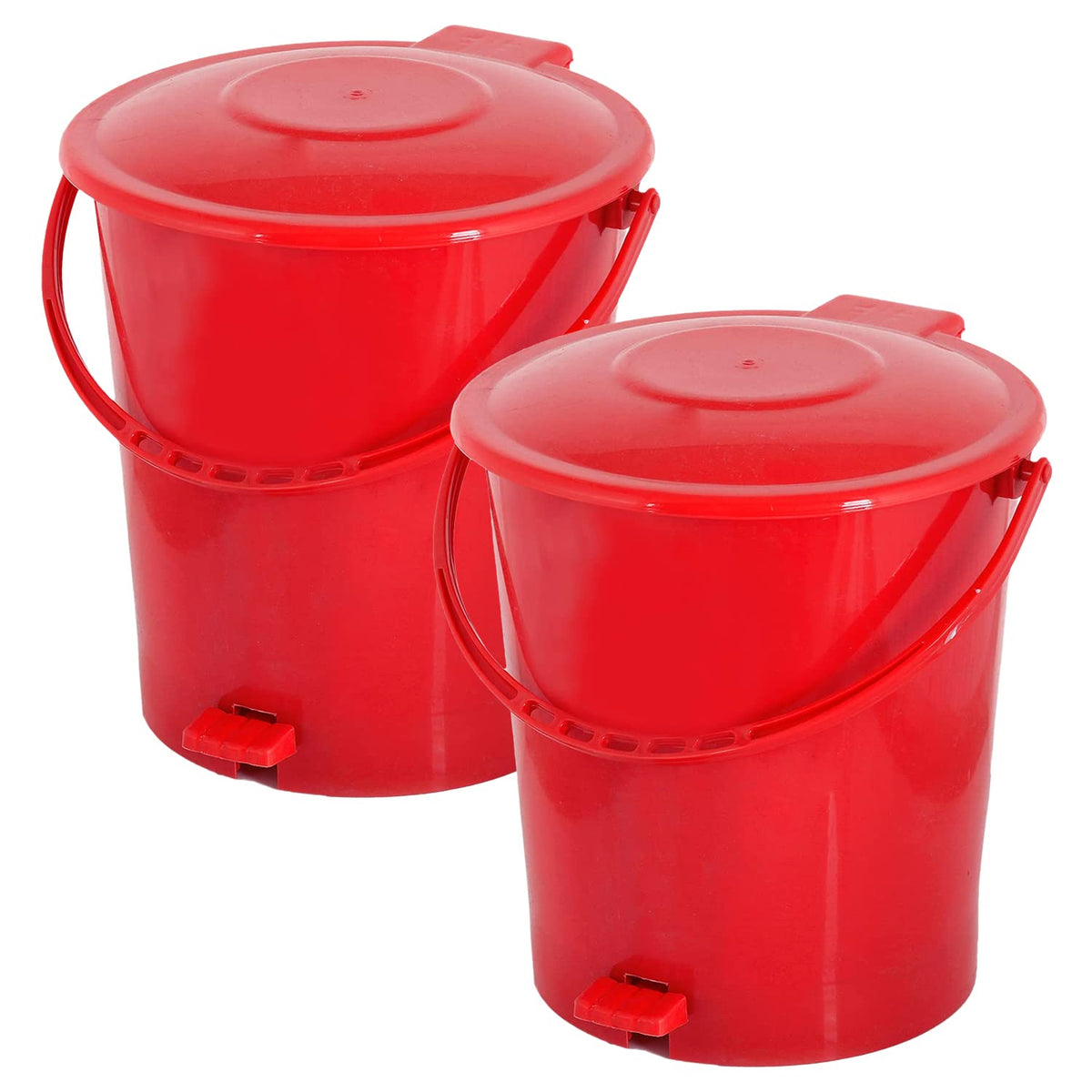 Kuber Industries Pedal Dustbin|Plastic Pedal Dustbin|Kitchen Waste Paper Bin|Dustbin For Bedroom|10 Liter Dustbin|Pack of 2 (Red)