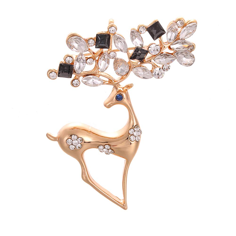 Yellow Chimes Deer Brooch for Women Elegant Shawl Sweater Rosegold Plated Clip Deer Crystal Brooch for Women and Girls