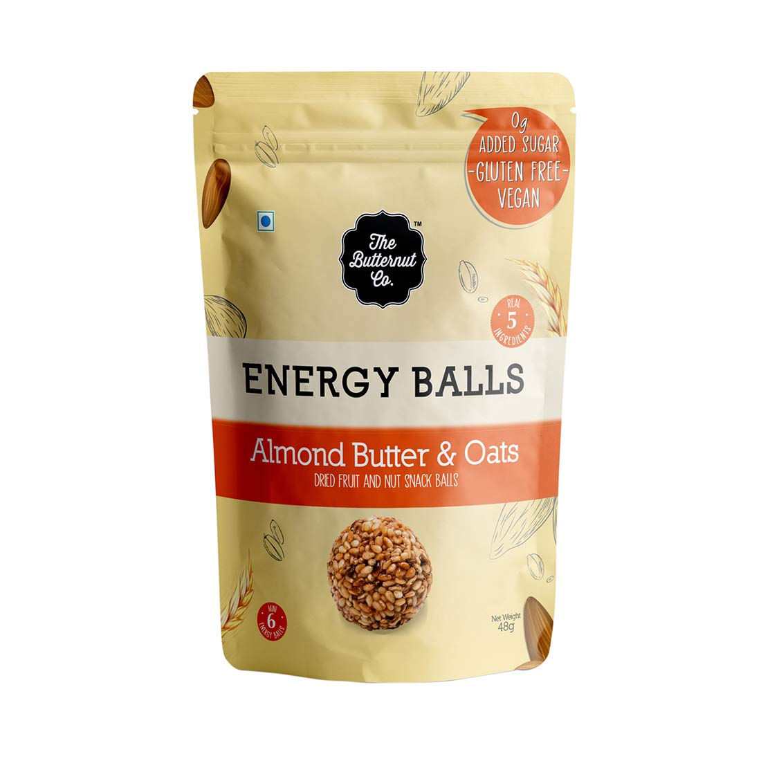 The Butternut Co. Energy Balls Almond Butter & Oats - Dates, Dried Fruit & Nut Snack Balls 288g (Pack of 6) 100% Natural, No Sugar, Vegan, No Preservatives, Clean Label