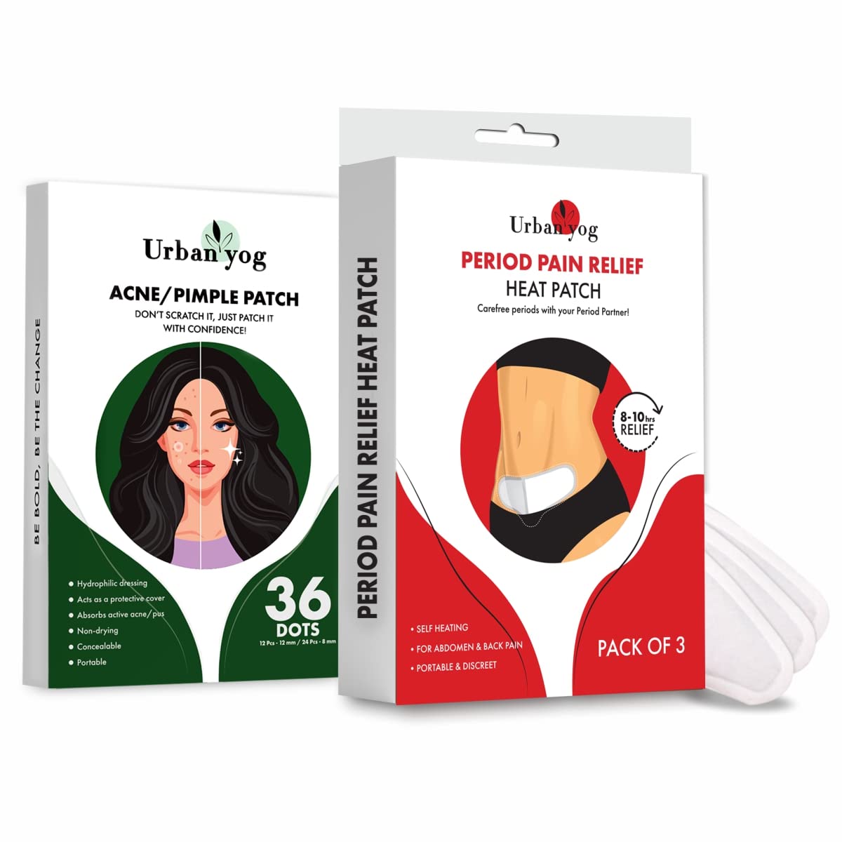 Urban Yog Period Care Kit - Acne/Pimple Patch (36 dots) and Heat Patch (Pack of 3)