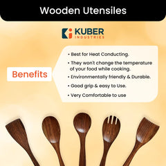 Homestic Sheesham Handicrafts Wooden Serving and Cooking Spoons | No Harmful Polish | Naturally Non-Stick | Wood Brown Spoons Kitchen Utensil | Handmade Spatula Set of 5
