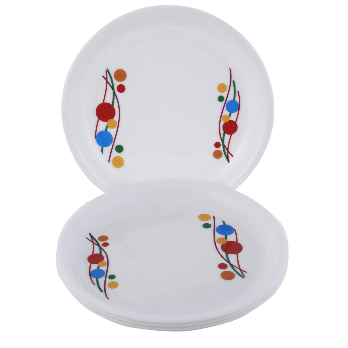 Kuber Industries Printed Small Round 4 Pieces Unbreakable Virgin Plastic Microwave Safe Dinner/Serving Plates (White) - (CTLTC044419)