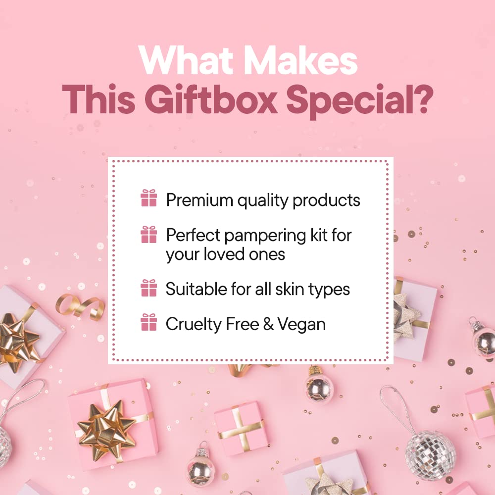 Prolixr Pretty In Pink Valentine Gift Box - Skincare Set | Revitalized, Hydrated, and Glowing Skin | (Sea Algae Clay Mask, Foaming Face Wash, Vitamin C Serum For Face, Face Scrub, Moisturizer)