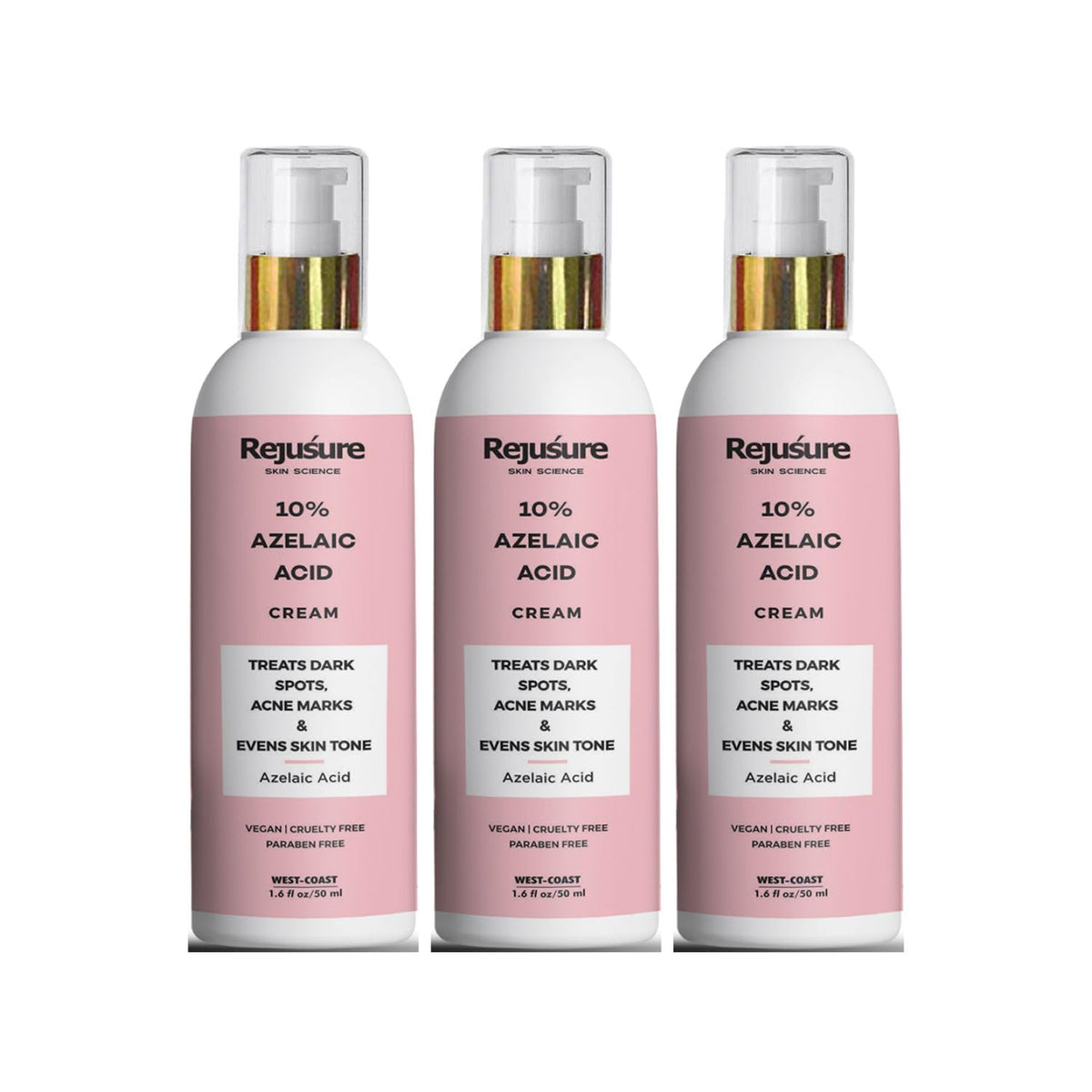 Rejusure 10% Azelaic Acid Suspension Treats Dark Spots, Acne Marks & Evens Skin Tone 50ml (Pack of 3)