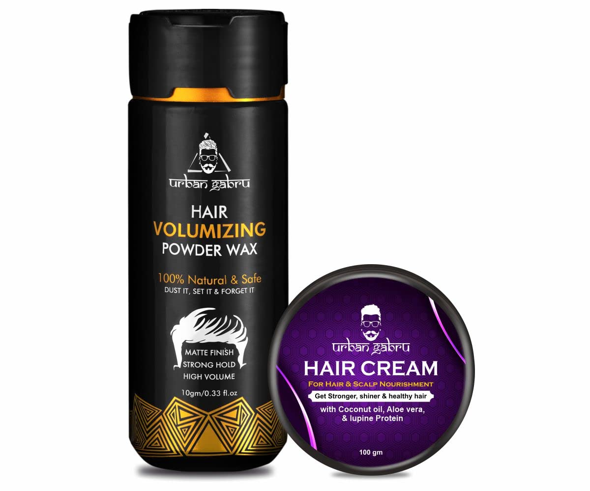 Urbangabru Hair Volumizing Powder Wax (10 Gram) + Hair Growth Cream (100 Gram) - Men's Hair Styling Kit