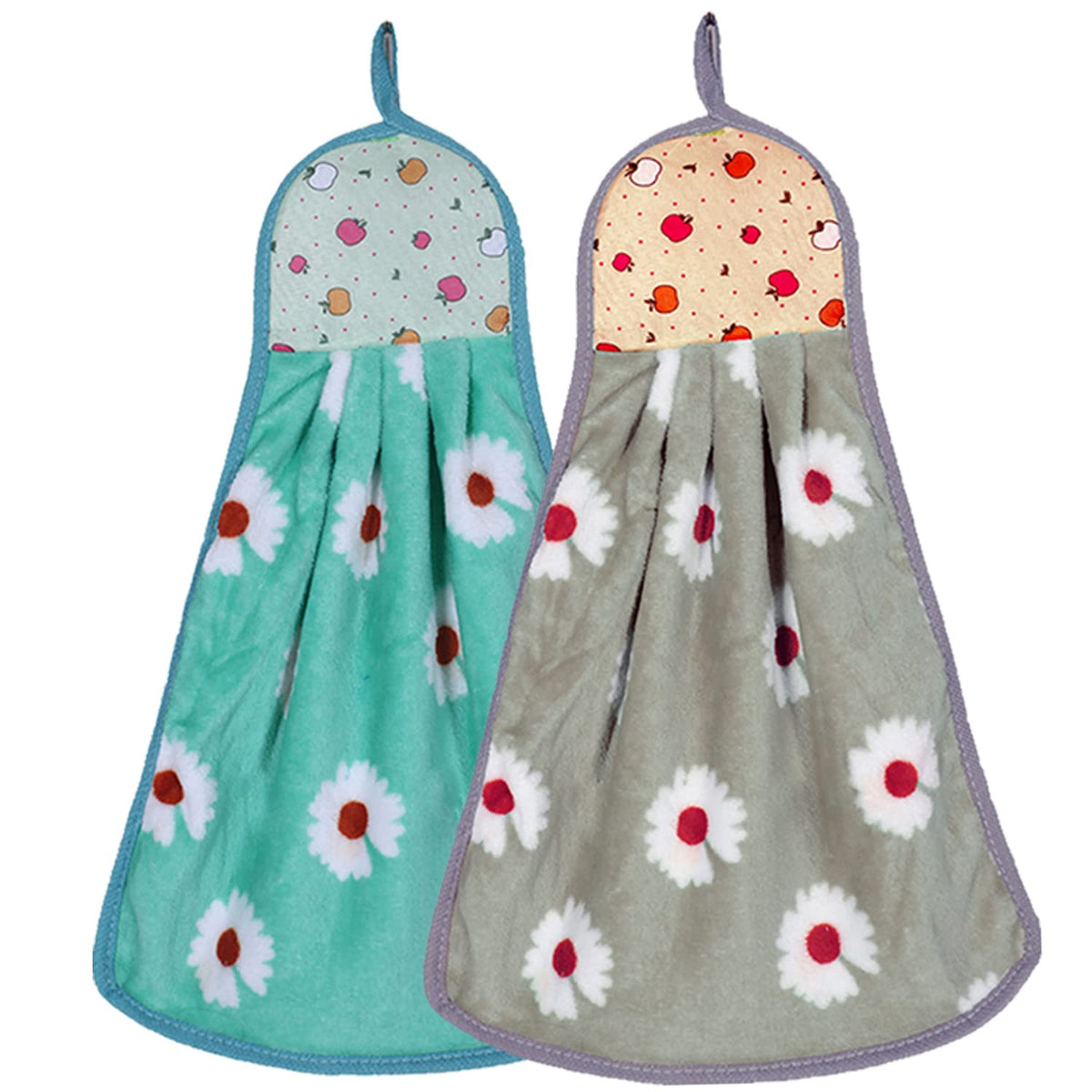 Kuber Industries Soft Cotton Flower Print Super Absorbent Hanging Napkin|Hand Towel for Washbasin & Kitchen,Pack of 2,(Assorted)