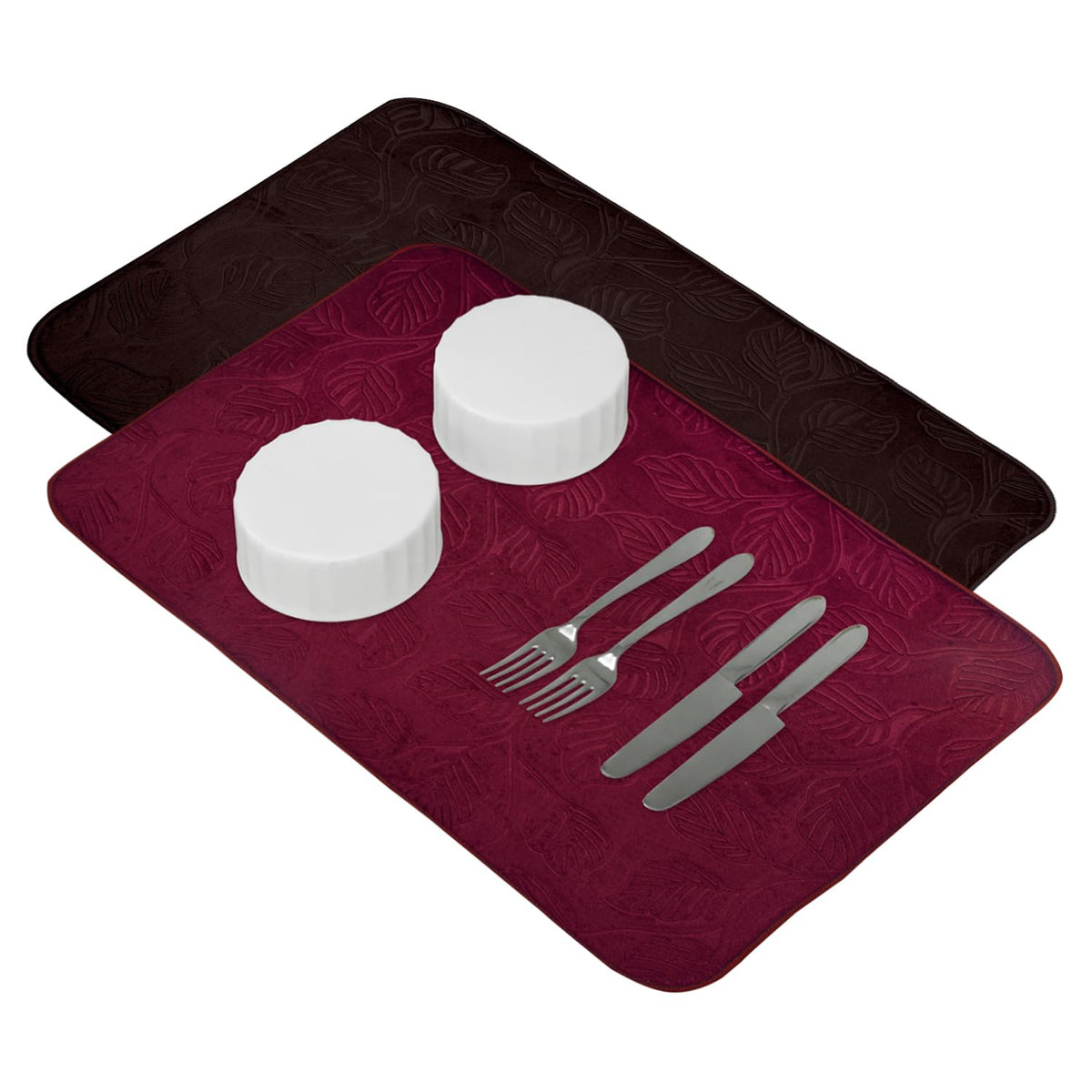 Heart Home Dish Dry Mat | Microfiber Self Drying Mat | Kitchen Drying Mat | Water Absorbent Kitchen Mat | Embossed Dish Dry Mat | 38x50 | Pack of 2 | Maroon & Brown