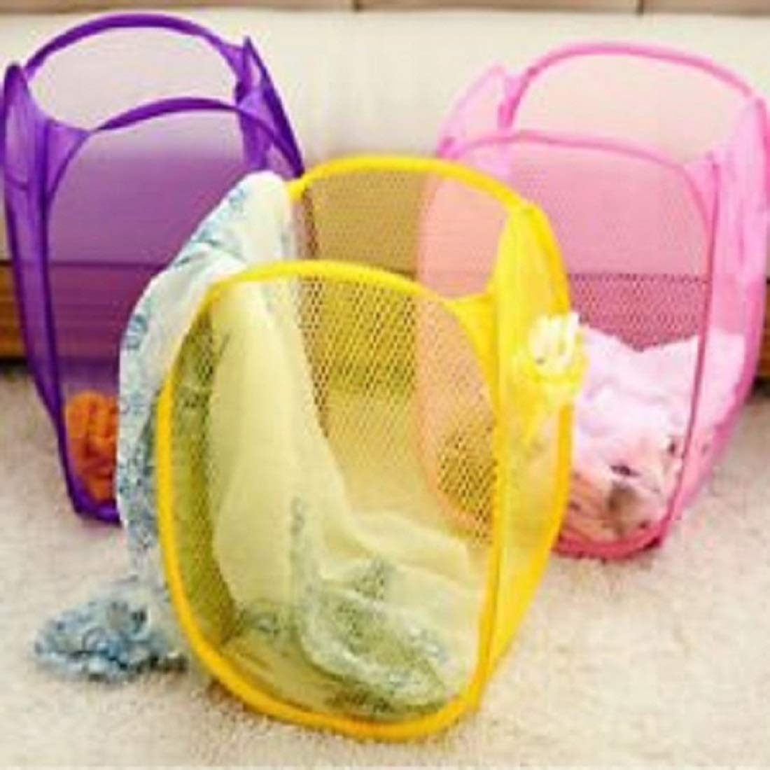 Heart Home Pack of 3 Nylon Mesh Laundry Basket, 20 Ltr, CTHH11762,Multi,standard