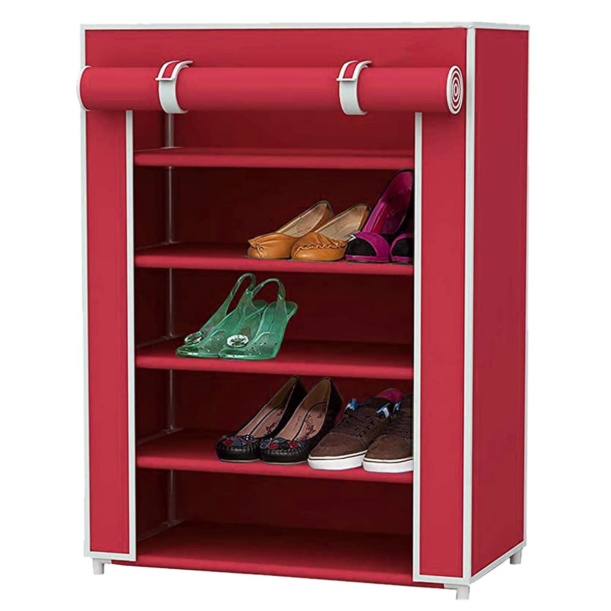 Kuber Industries Shoe Rack|Non-Woven 5 Shelf Foldable Storage Rack Organizer for Shoe|Clothes|Books|Pink