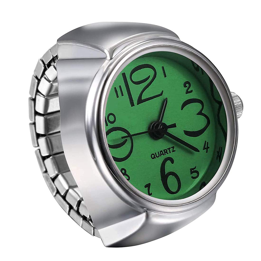 Yellow Chimes Rings for Women Stainless Steel Green Dial Analog Watch Ring Stretchable Ring Watch for Women and Girls.