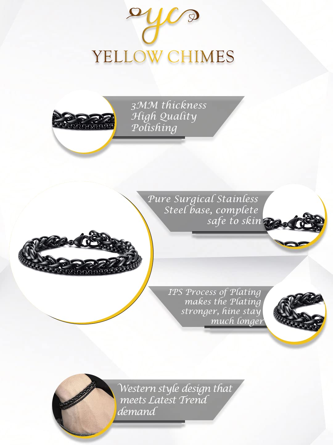 Yellow Chimes Bracelet for Men Stainless Steel Double Layer Figaro –  GlobalBees Shop