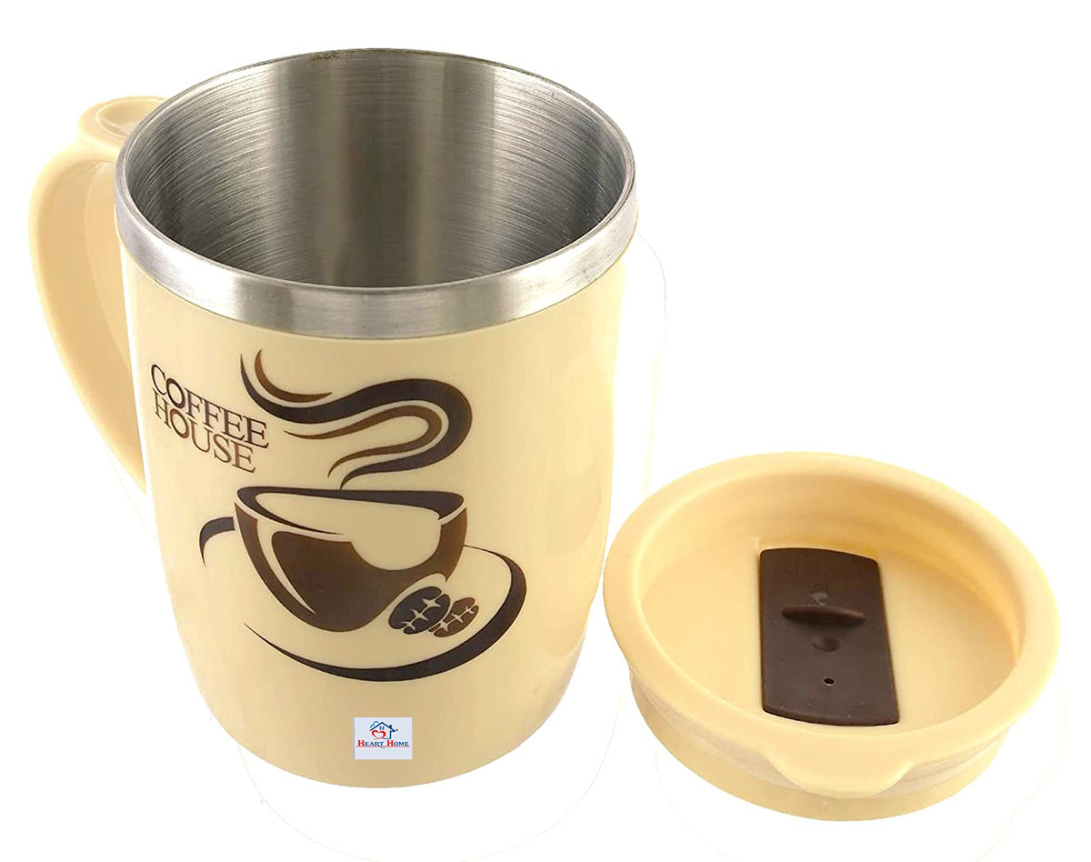 Heart Home Double Wall Vacuum Insulated Food Grade BPA Free Plastic Coffee Mug with Lid (Coffee)