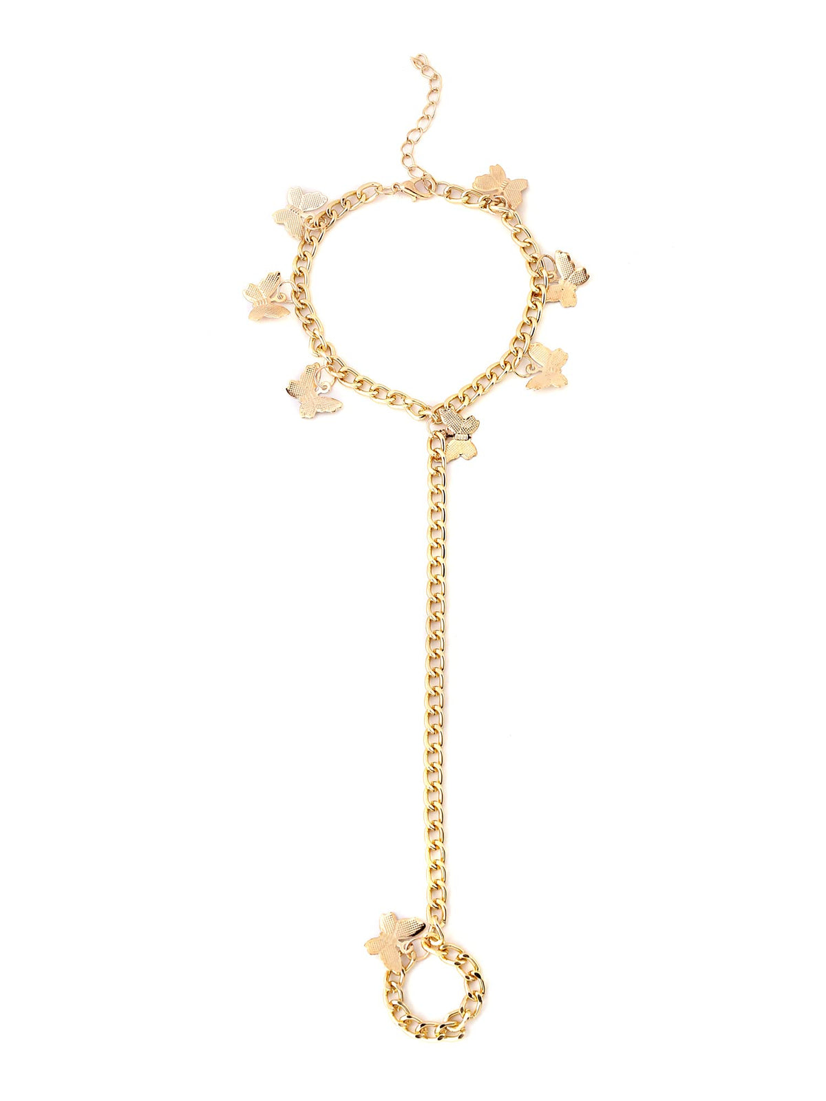 Yellow Chimes Ring Bracelet for Women and Girls Bracelet With Ring for Girls | Gold Toned Butterfly Charm Ring Bracelet | Birthday Gift For Girls and Women