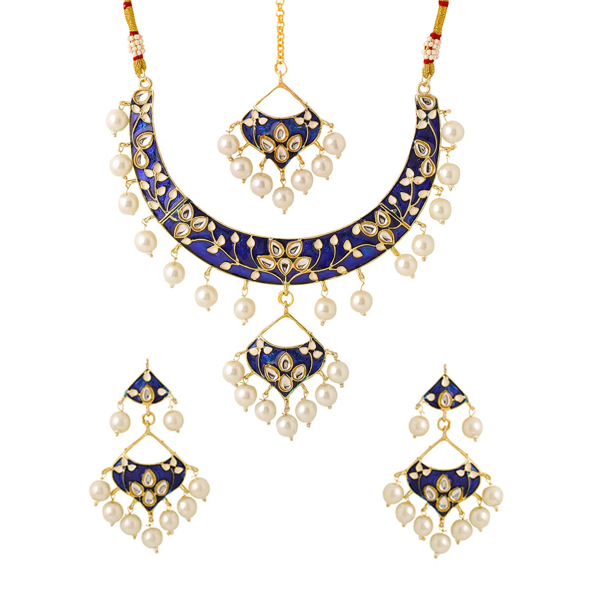 Yellow Chimes Jewellery Set for Women and Girls Kundan Necklace Set for Girls | Gold Plated Kundan Blue Meenakari Choker Necklace Set | Birthday Gift for girls and women Anniversary Gift for Wife