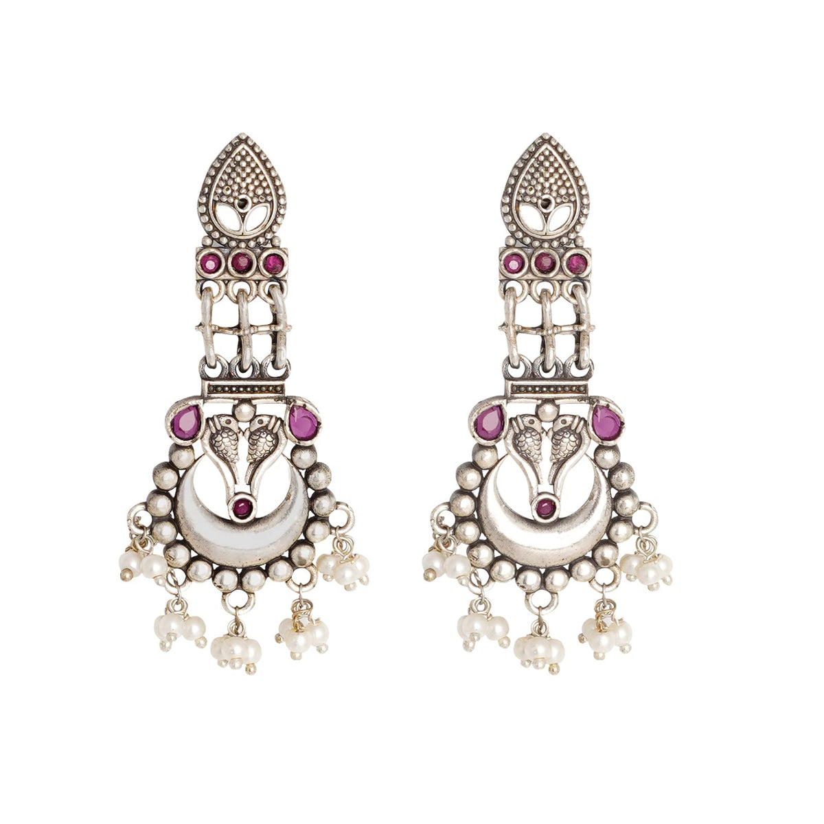 Teejh Snharika Red Stone Silver Oxidised Earrings
