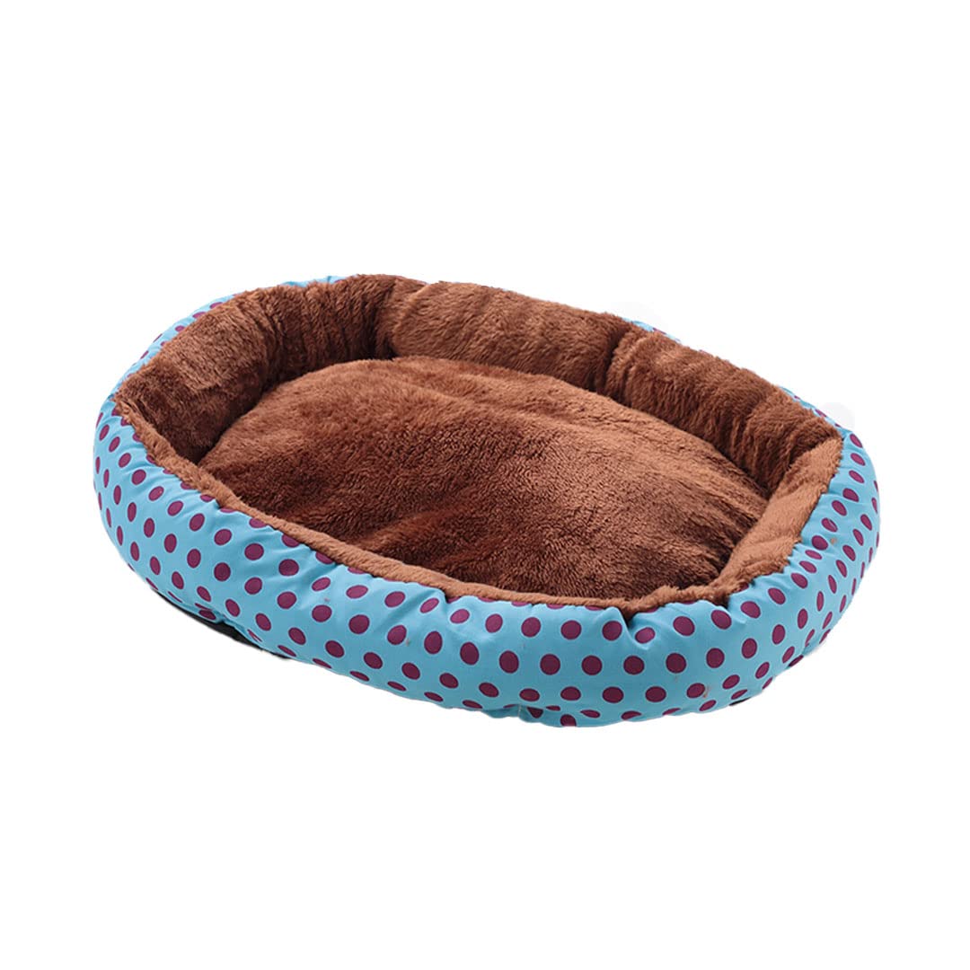 Kuber Industries Dog & Cat Bed|Soft Plush Top Pet Bed|Oxford Cloth Polyester Filling|Medium Washable Dog Bed|Circular Cat Bed with Rise-Edge Pillow|QY039BC-M|Blue & Coffee