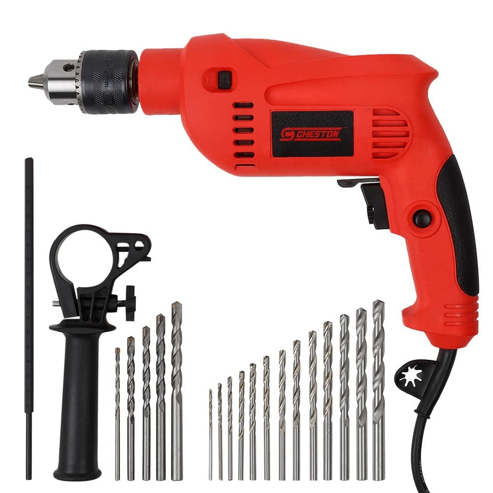 Cheston 13mm Impact Drill Machine Reversible Hammer Driver Variable Speed Screwdriver (Drill with BITS for Drilling) 13HSS & 5pc Wall Bit