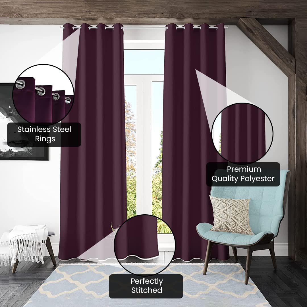 Kuber Industries Set of 2 100% Darkening Black Out Curtain I 7 Feet Door Curtain I Insulated Heavy Polyester Solid Curtain|Drapes with 8 Eyelet for Home & Office (Wine)