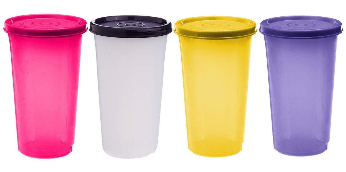 Kuber Industries Virgin Plastic Everyday Small Glass 4 Piece Tumbler/Airtight Container Leakproof Storage with Lid 350ml (Multi)-CTKTC42561