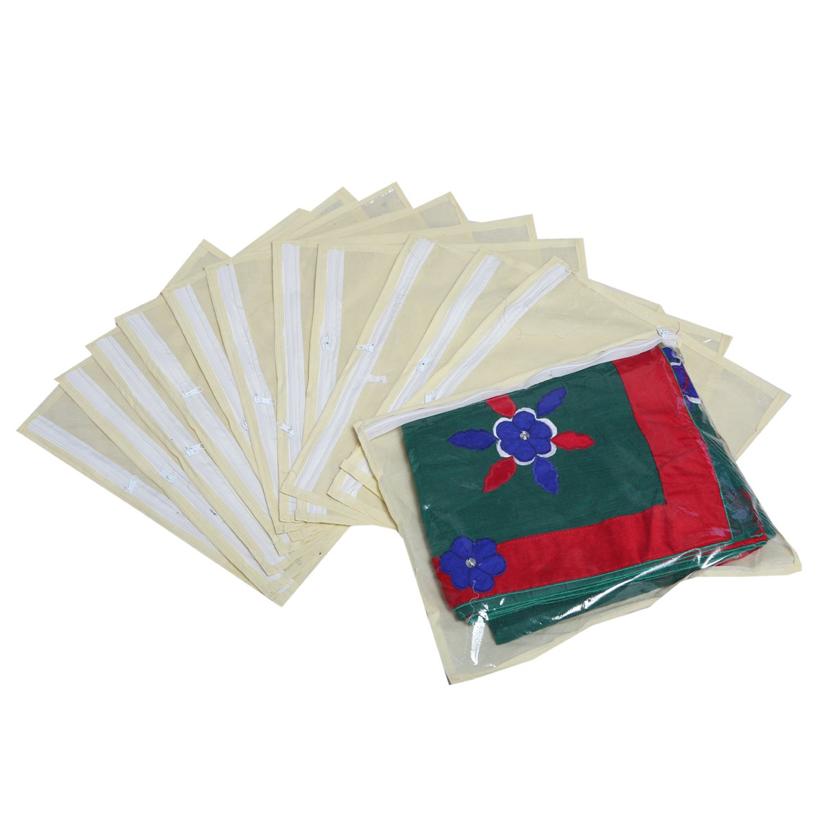 Kuber Industries 12 Piece Cotton Saree Cover Set, Cream (KISPC09)