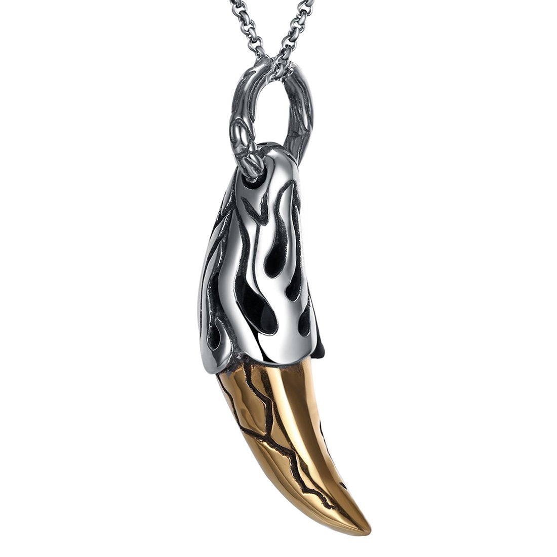 Yellow Chimes Golden Killing Thor Horn Silver Oxidized Stainless Steel Pendant for Men and Boys